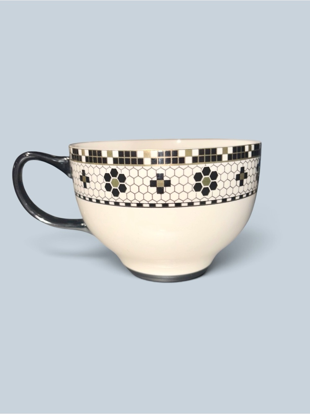 Anthropologie Bistro Tile Stoneware 24k Gold Accent Teacup MSRP $48 - Picture 5 of 5